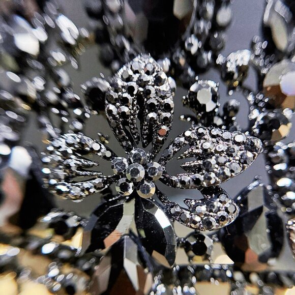 Black Crystal Tiara, Bridal Flower Tiara, Wedding Headpiece, Gothic Black Crown main image 5